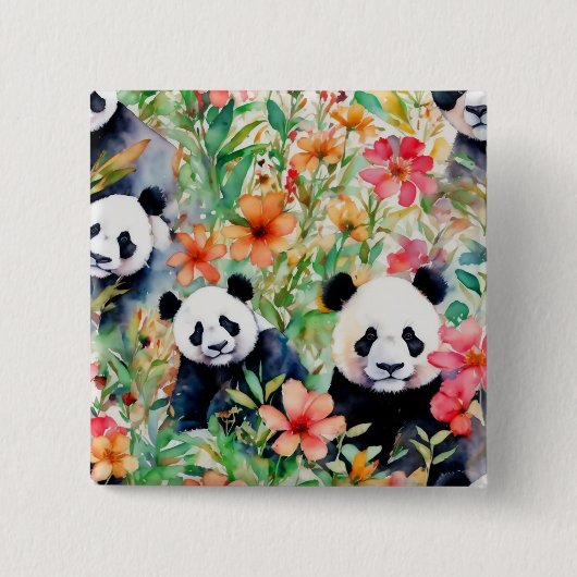 Waterverf Panda Beer Vierkante Button 5,1 Cm (Voorkant)