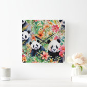 Waterverf Panda Beer Vierkante Klok (Huis)