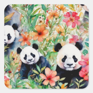 Waterverf Panda Beer Vierkante Sticker