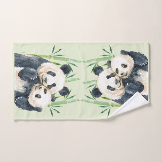 Waterverf Panda Beren Mam en Baby in Bamboo Bad Handdoek (Handdoek)