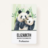 Waterverf Panda Beren Mam en Baby in Bamboo Badge (Voorkant)