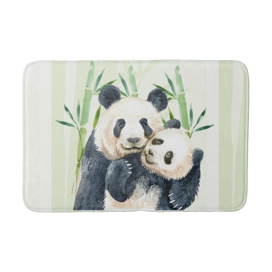 Waterverf Panda Beren Mam en Baby in Bamboo Badmat (Voorkant)