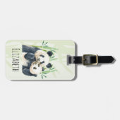Waterverf Panda Beren Mam en Baby in Bamboo Bagagelabel (Voorkant horizontaal)