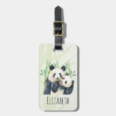Waterverf Panda Beren Mam en Baby in Bamboo Bagagelabel (Voorkant verticaal)