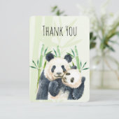 Waterverf Panda Beren Mam en Baby in Bamboo Bedankkaart (Staand voorkant)