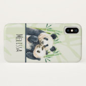 Waterverf Panda Beren Mam en Baby in Bamboo Case-Mate iPhone Case (Achterkant (horizontaal))