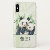 Waterverf Panda Beren Mam en Baby in Bamboo