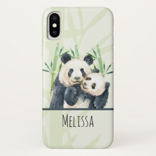 Waterverf Panda Beren Mam en Baby in Bamboo Case-Mate iPhone Case