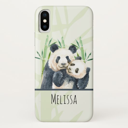 Waterverf Panda Beren Mam en Baby in Bamboo Case-Mate iPhone Case (Achterkant)