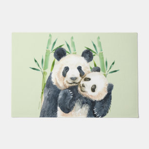 Waterverf Panda Beren Mam en Baby in Bamboo Deurmat