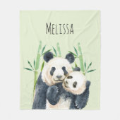 Waterverf Panda Beren Mam en Baby in Bamboo Fleece Deken (Voorkant)
