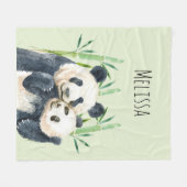 Waterverf Panda Beren Mam en Baby in Bamboo Fleece Deken (Voorkant (Horizontaal))