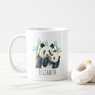 Waterverf Panda Beren Mam en Baby in Bamboo Koffiemok
