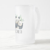 Waterverf Panda Beren Mam en Baby in Bamboo Matglas Bierpul (Voorkant rechts)