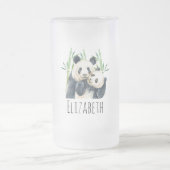 Waterverf Panda Beren Mam en Baby in Bamboo Matglas Bierpul (Center)