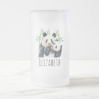 Waterverf Panda Beren Mam en Baby in Bamboo