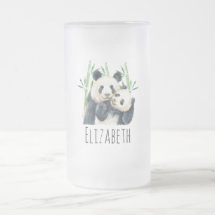 Waterverf Panda Beren Mam en Baby in Bamboo Matglas Bierpul