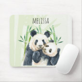 Waterverf Panda Beren Mam en Baby in Bamboo Muismat (Met muis)