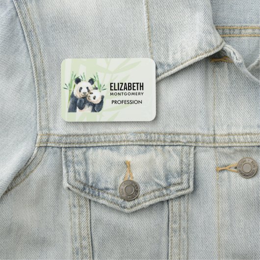 Waterverf Panda Beren Mam en Baby in Bamboo Naamplaatje (In situ)