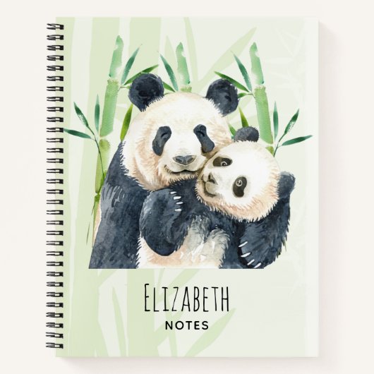 Waterverf Panda Beren Mam en Baby in Bamboo Notitieboek (Voorkant)