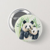 Waterverf Panda Beren Mam en Baby in Bamboo Ronde Button 5,7 Cm (Voorkant /achterkant)