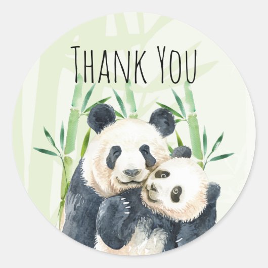Waterverf Panda Beren Mam en Baby in Bamboo Ronde Sticker