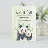 Waterverf Panda Beren Mam en Baby in Bamboo Save The Date (Staand voorkant)