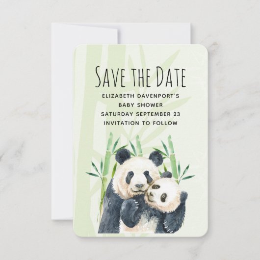 Waterverf Panda Beren Mam en Baby in Bamboo Save The Date (Voorkant)