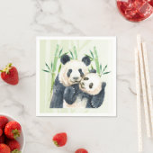 Waterverf Panda Beren Mam en Baby in Bamboo Servet (Insitu)