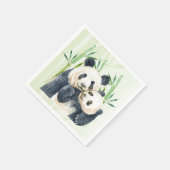 Waterverf Panda Beren Mam en Baby in Bamboo Servet (Hoek)