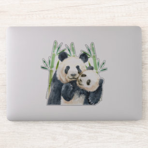 Waterverf Panda Beren Mam en Baby in Bamboo Sticker