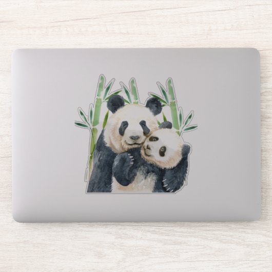 Waterverf Panda Beren Mam en Baby in Bamboo Sticker (Computer)
