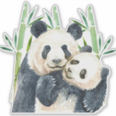 Waterverf Panda Beren Mam en Baby in Bamboo Sticker (Voorkant)