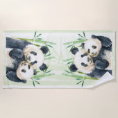 Waterverf Panda Beren Mam en Baby in Bamboo Strandlaken (Voorkant)