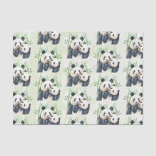 Waterverf Panda Beren Mam en Baby in Bamboo Tissuepapier