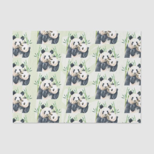 Waterverf Panda Beren Mam en Baby in Bamboo Tissuepapier (Voorkant)