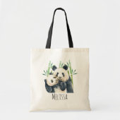 Waterverf Panda Beren Mam en Baby in Bamboo Tote Bag (Voorkant)