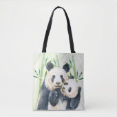 Waterverf Panda Beren Mam en Baby in Bamboo Tote Bag (Voorkant)