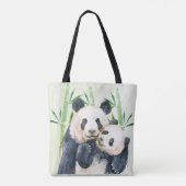 Waterverf Panda Beren Mam en Baby in Bamboo Tote Bag (Achterkant)