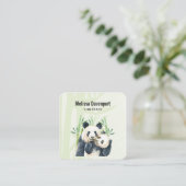 Waterverf Panda Beren Mam en Baby in Bamboo Vierkante Visitekaartje (Staand voorkant)