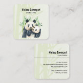 Waterverf Panda Beren Mam en Baby in Bamboo Vierkante Visitekaartje (Voorkant / Achterkant)