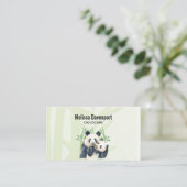 Waterverf Panda Beren Mam en Baby in Bamboo Visitekaartje (Staand voorkant)