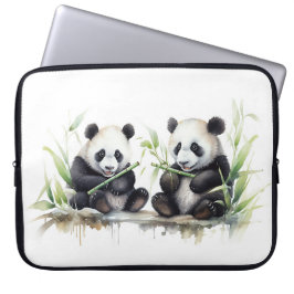 Waterverf Panda Beren met bamboe Laptop Sleeve