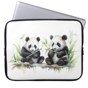 Waterverf Panda Beren met bamboe Laptop Sleeve