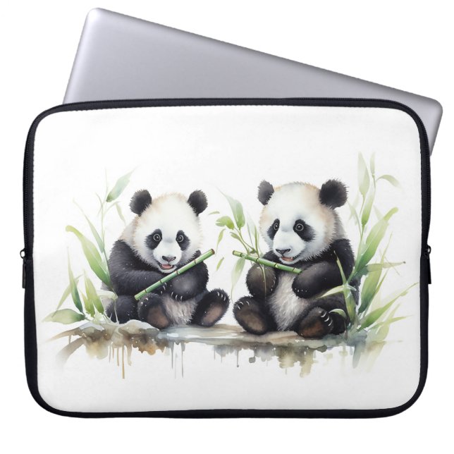 Waterverf Panda Beren met bamboe Laptop Sleeve (Voorkant)