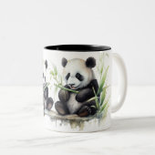 Waterverf Panda Beren met bamboe Tweekleurige Koffiemok (Voorkant rechts)