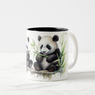 Waterverf Panda Beren met bamboe Tweekleurige Koffiemok