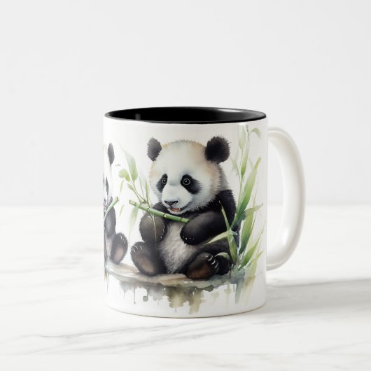 Waterverf Panda Beren met bamboe Tweekleurige Koffiemok (Voorkant rechts)