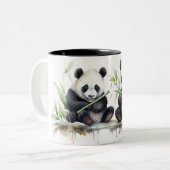 Waterverf Panda Beren met bamboe Tweekleurige Koffiemok (Voorkant links)