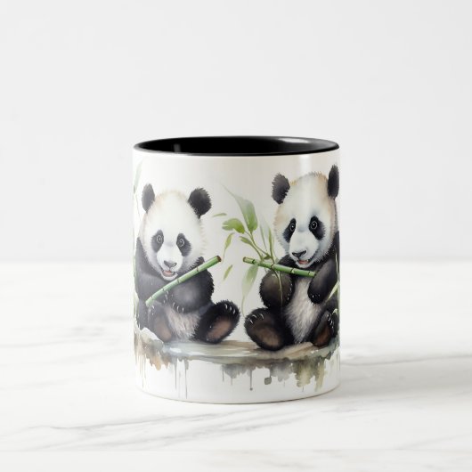 Waterverf Panda Beren met bamboe Tweekleurige Koffiemok (Center)